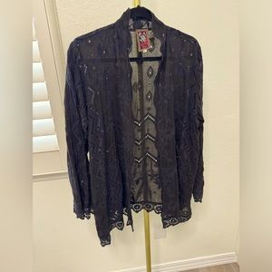 Johnny Was Black embroidered swing kimono jacket.